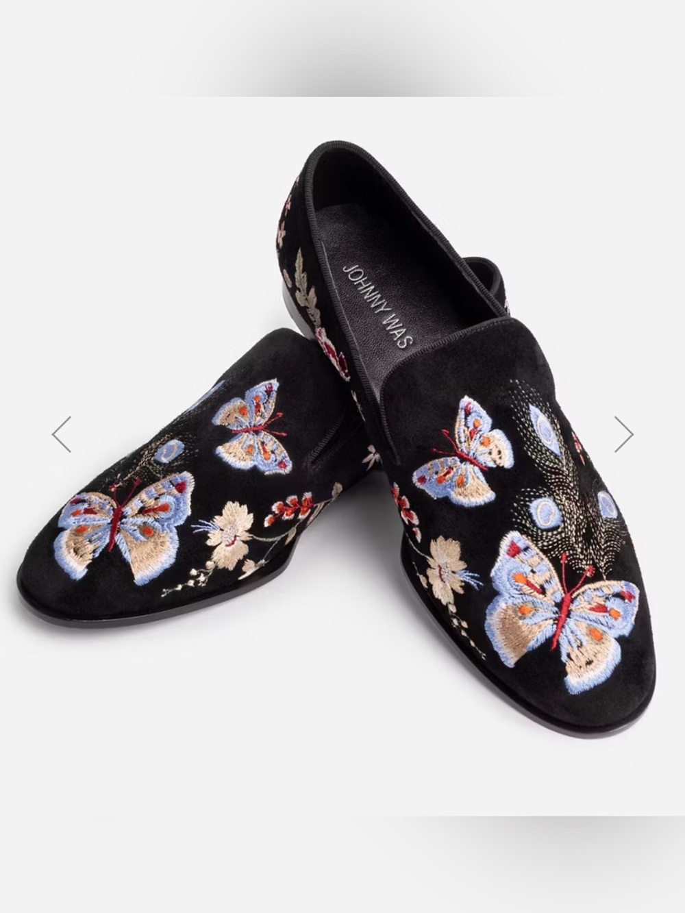 Johnny Was Black Velvet Butterfly Embroidered Florrie Smoking Loafers